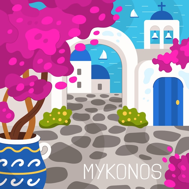 Gratis vector handgetekende mykonos-illustratie