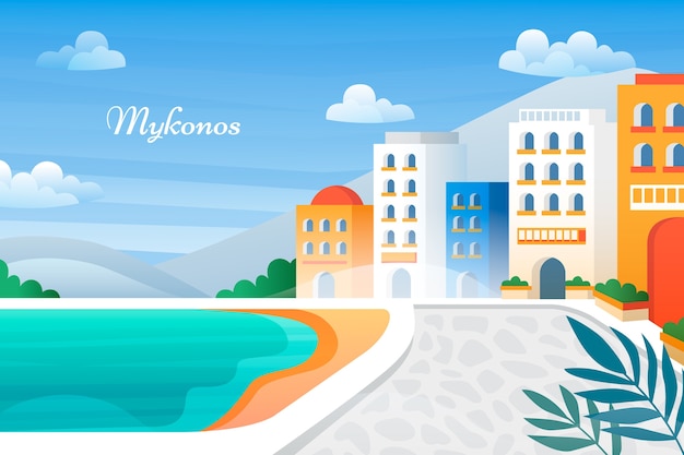 Gratis vector handgetekende mykonos-illustratie