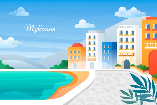 Handgetekende Mykonos-illustratie