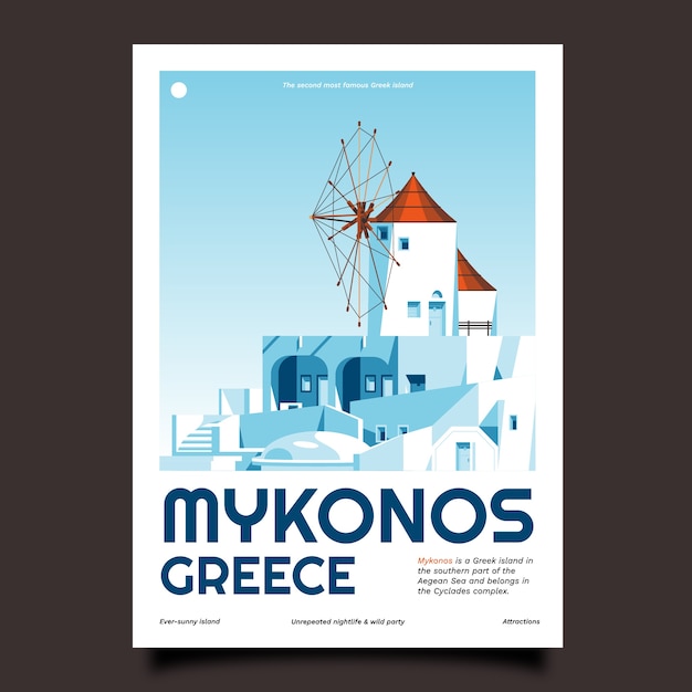 Handgetekende mykonos-postersjabloon