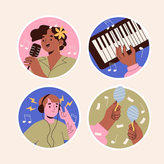 Handgetekende naïeve muziekstickers