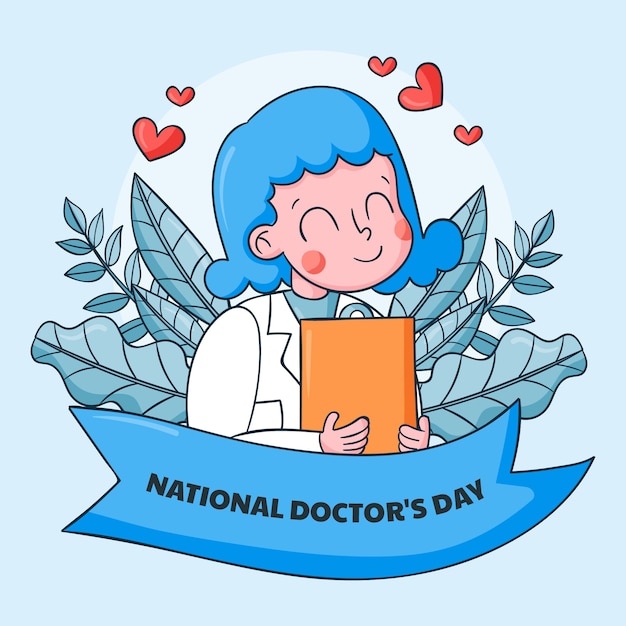 Handgetekende nationale doktersdagillustratie