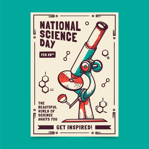 Gratis vector handgetekende nationale wetenschapsdag verticale postersjabloon