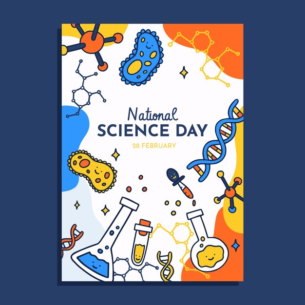 Handgetekende nationale wetenschapsdag verticale postersjabloon