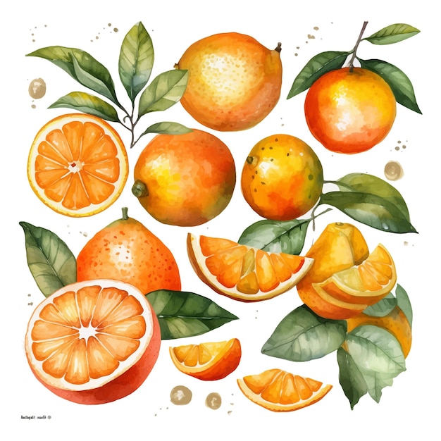 Handgetekende natuurlijke verse aquarel sinaasappelen clipart