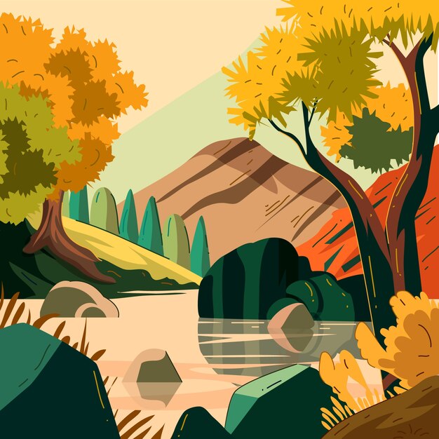 Handgetekende natuurtaferelen illustratie