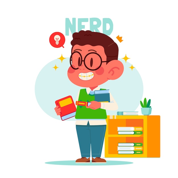 Gratis vector handgetekende nerd cartoon illustratie.