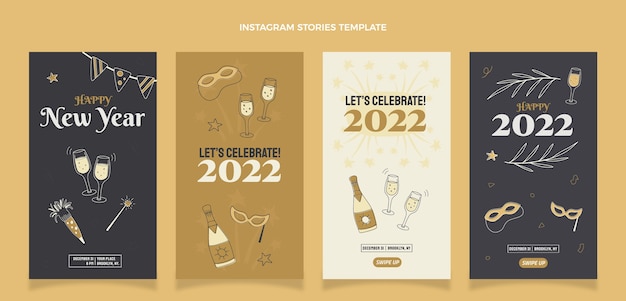 Gratis vector handgetekende nieuwe jaar instagram verhalencollectie