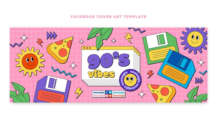 Gratis Vector handgetekende nostalgische jaren 90 facebook cover