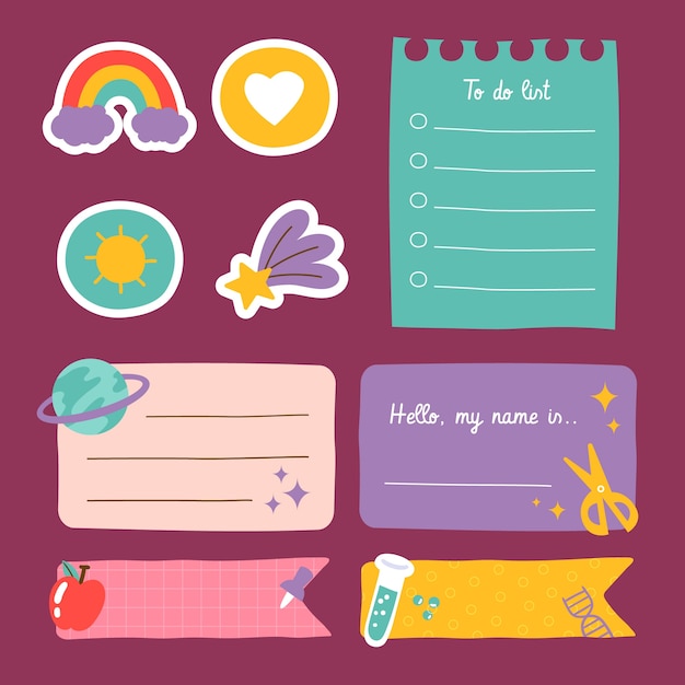 Gratis vector handgetekende notebooklabelcollectie