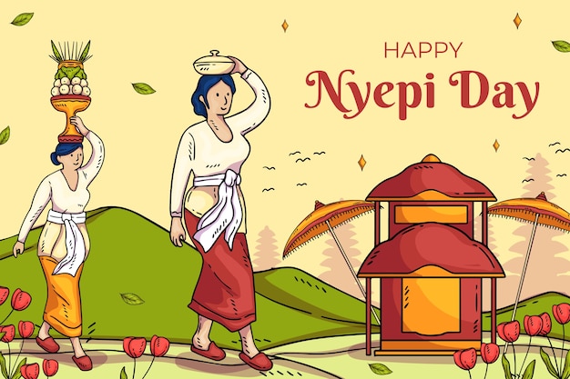 Gratis vector handgetekende nyepi-achtergrond