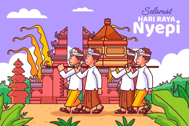 Handgetekende nyepi-achtergrond