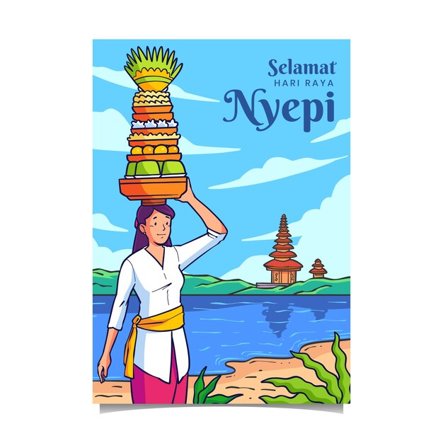 Handgetekende nyepi verticale postersjabloon