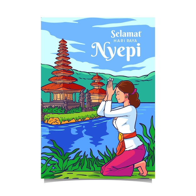 Handgetekende nyepi verticale postersjabloon