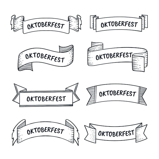 Gratis vector handgetekende oktoberfest linten collectie