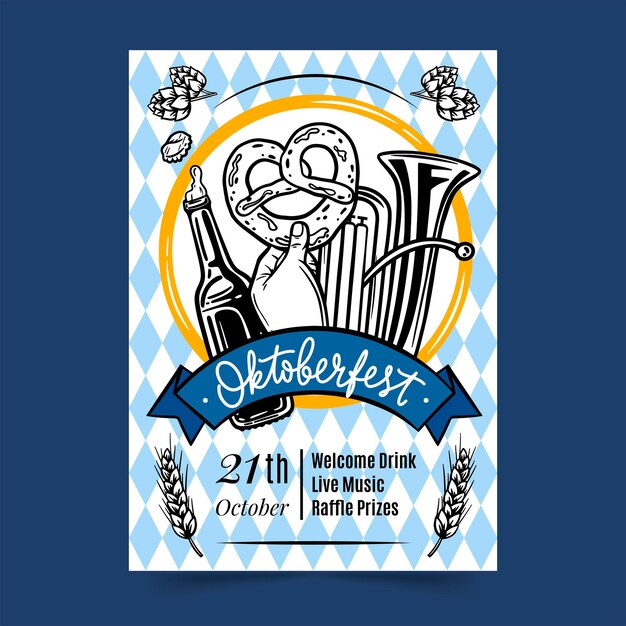 Handgetekende oktoberfest verticale postersjabloon