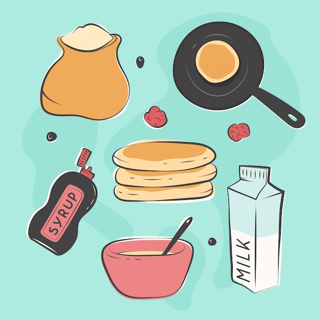 Gratis vector handgetekende ontwerpelementencollectie voor pannenkoekdag