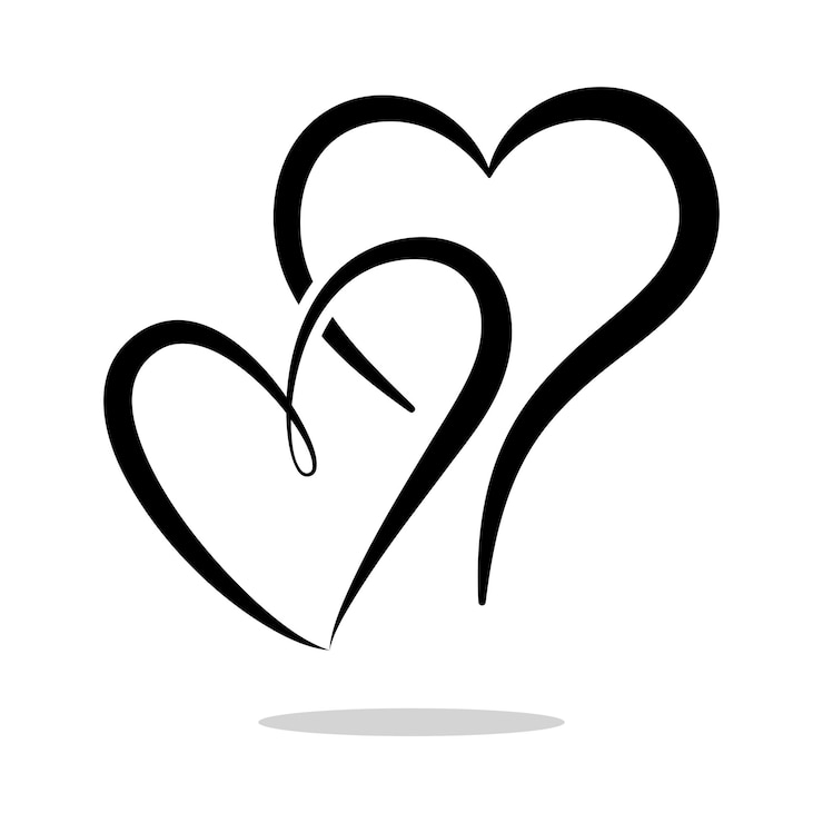 Gratis Vector handgetekende overlappende harten zwarte kleur