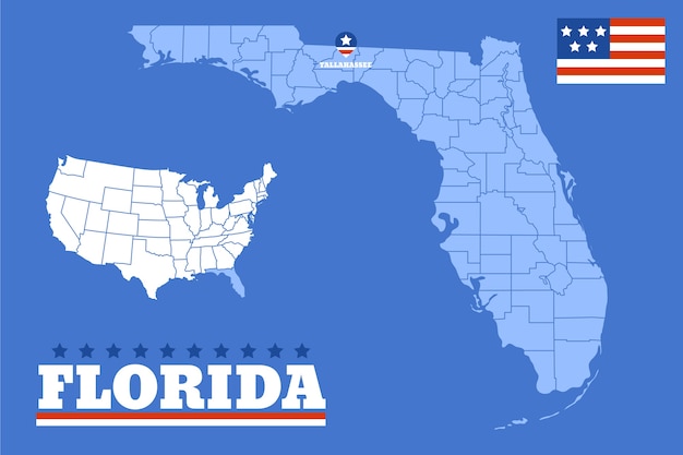 Handgetekende overzichtskaart van de staat Florida