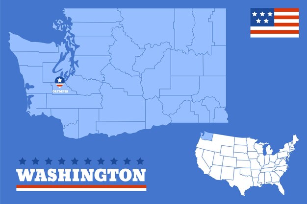 Handgetekende overzichtskaart van de staat Washington