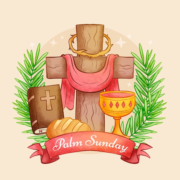Handgetekende Palm zondag illustratie.
