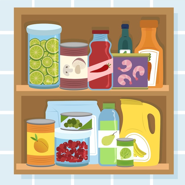 Gratis vector handgetekende pantry in een kast