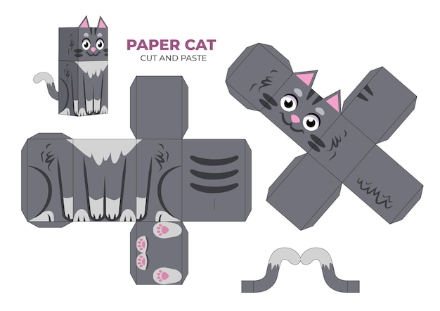 Handgetekende papercraft-sjabloon met kat