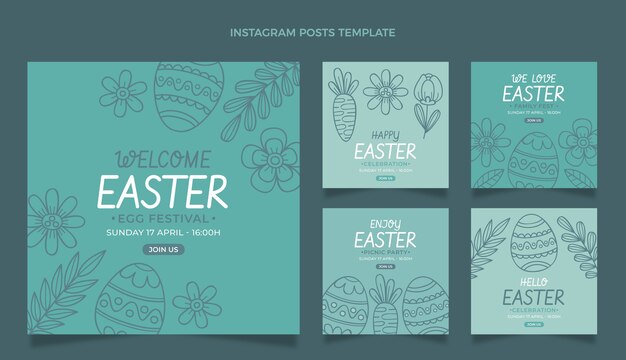 Handgetekende Pasen instagram posts collectie