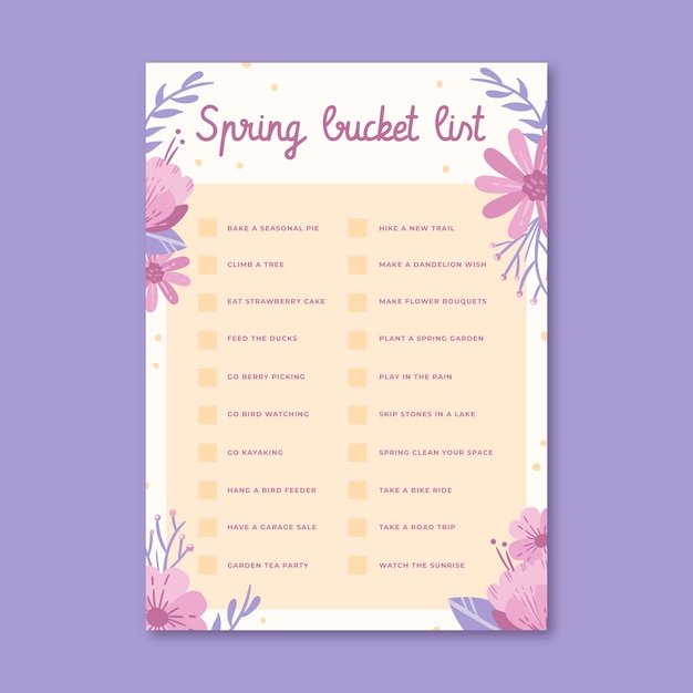 Gratis vector handgetekende pastel lente bucketlist