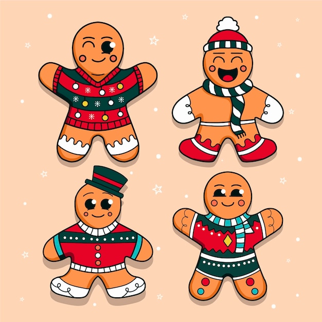 Gratis vector handgetekende peperkoek mannen cookie-collectie