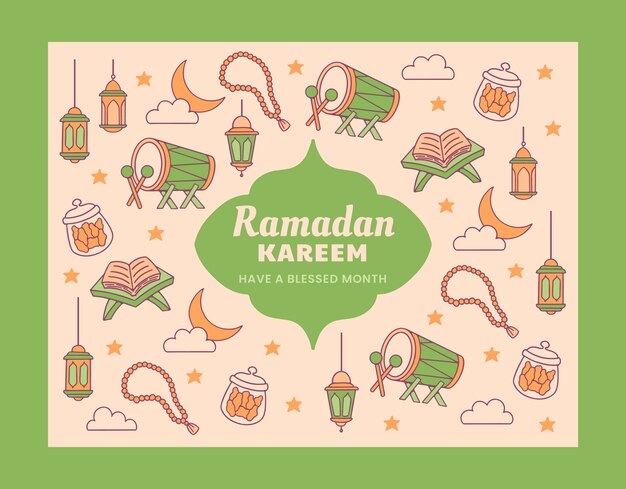 Handgetekende photocall-sjabloon voor islamitische ramadan-viering