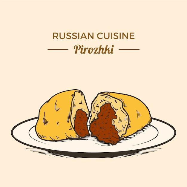 Handgetekende pirozhki russische keuken