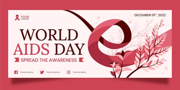 Gratis vector handgetekende plat horizontale wereld aids dag banner