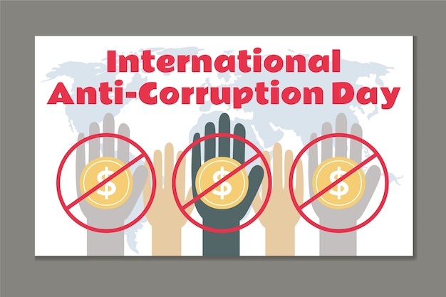 Handgetekende platte anti-corruptie dag horizontale banner