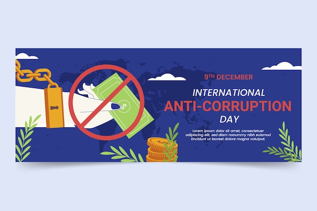 Handgetekende platte anti-corruptie dag horizontale banner