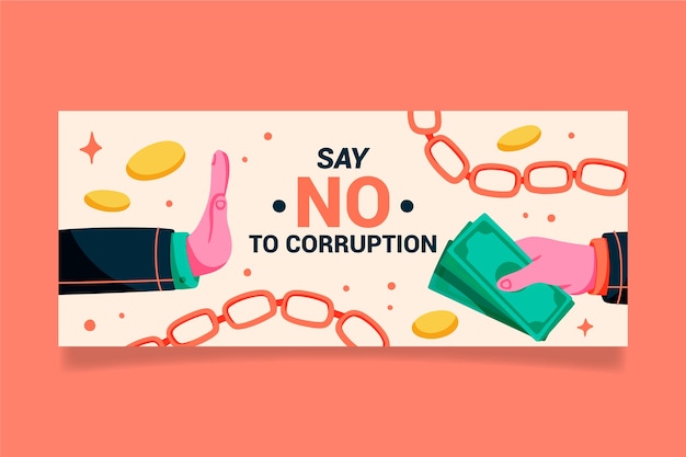 Gratis vector handgetekende platte anti-corruptie dag horizontale banner