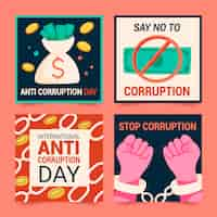 Gratis vector handgetekende platte anti-corruptie dag instagram posts collectie