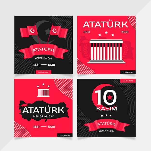 Handgetekende platte ataturk herdenkingsdag instagram posts collectie