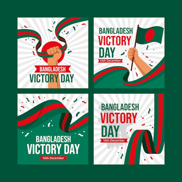 Gratis vector handgetekende platte bangladesh overwinningsdag instagram posts collectie