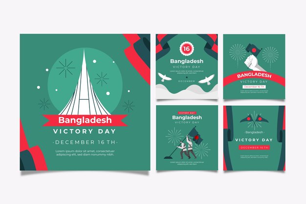Handgetekende platte bangladesh overwinningsdag instagram posts collectie
