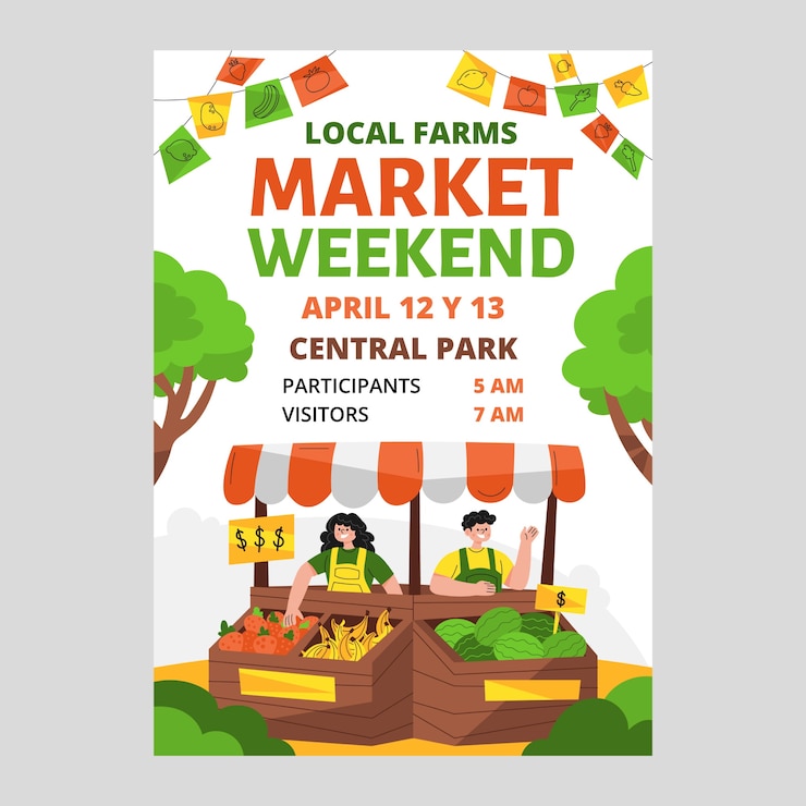 Gratis Vector handgetekende platte boerenmarktposter