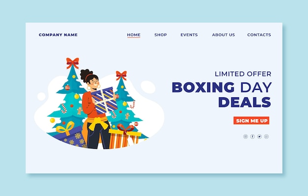 Gratis vector handgetekende platte boxing day sale bestemmingspagina-sjabloon