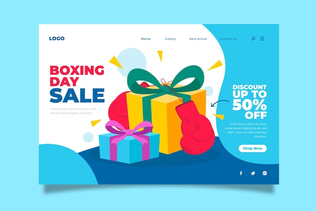 Gratis vector handgetekende platte boxing day sale bestemmingspagina-sjabloon