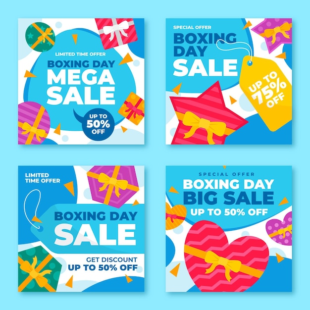 Gratis vector handgetekende platte boxing day sale instagram posts collectie