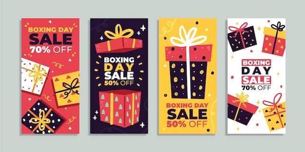 Gratis vector handgetekende platte boxing day sale instagram stories collection