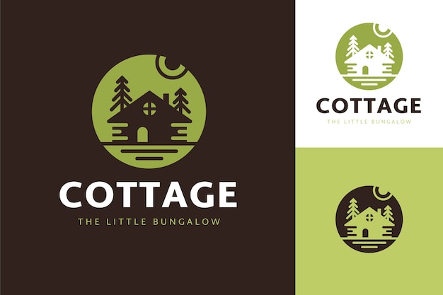 Handgetekende platte cottage logo sjabloon