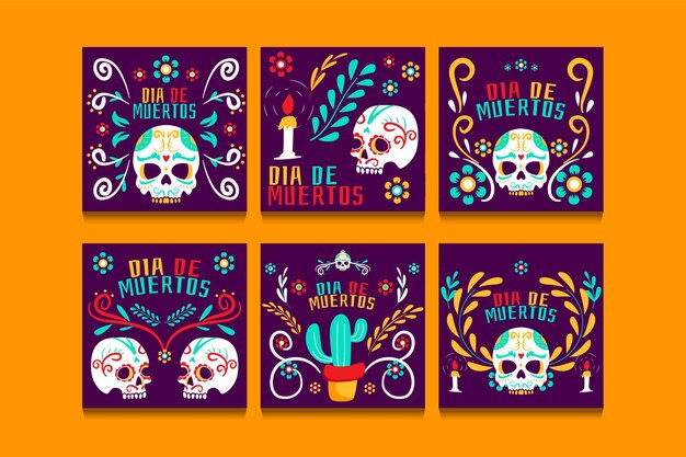 Handgetekende platte dia de muertos instagram posts collectie