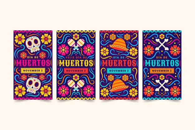 Handgetekende platte dia de muertos instagram verhalencollectie