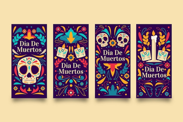 Handgetekende platte dia de muertos instagram verhalencollectie