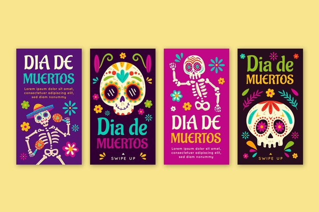 Handgetekende platte dia de muertos instagram verhalencollectie